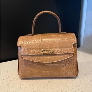 Elegant Tan Faux-Crocodile-Embossed Handbag